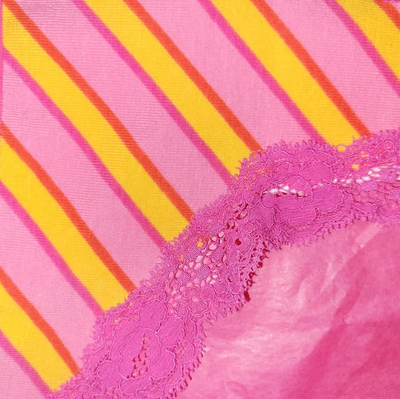 NEW VINTAGE VS PINK SMALL STRIPED THONG LACE TRIM COTTON PANTIES - Picture 4 of 9